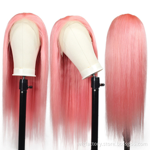 Brazilian cuticle aligned pink lace wig, 13x4 lace frontal human pink wig, 100 human hair pink lace front wigs